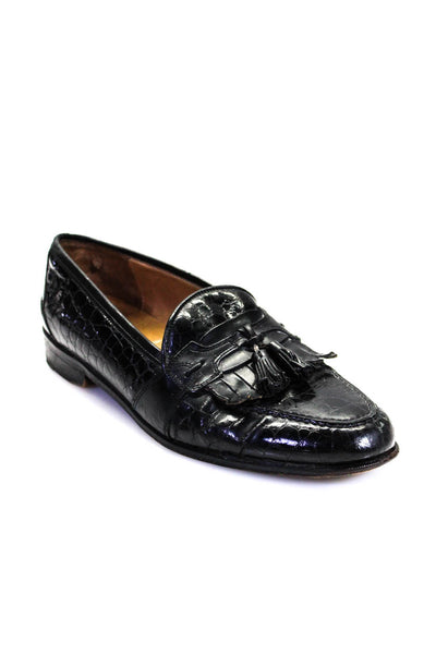 Johnston & Murphy Mens Leather Fringe Tassel Slip On loafers Black Size 11