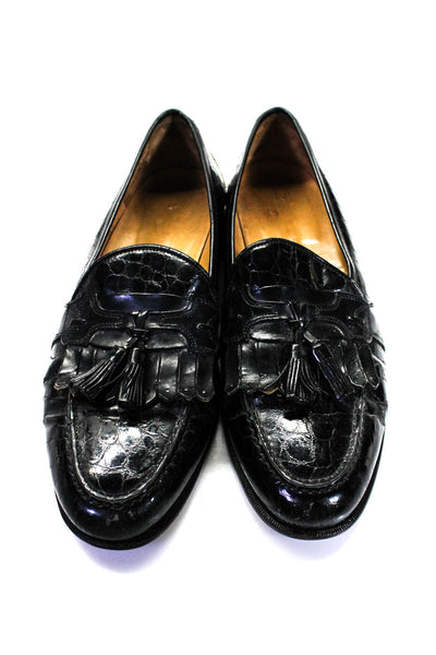 Johnston & Murphy Mens Leather Fringe Tassel Slip On loafers Black Size 11