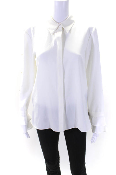 T Tahari Womens Button Front Lightweight Collared Shirt White Size Small