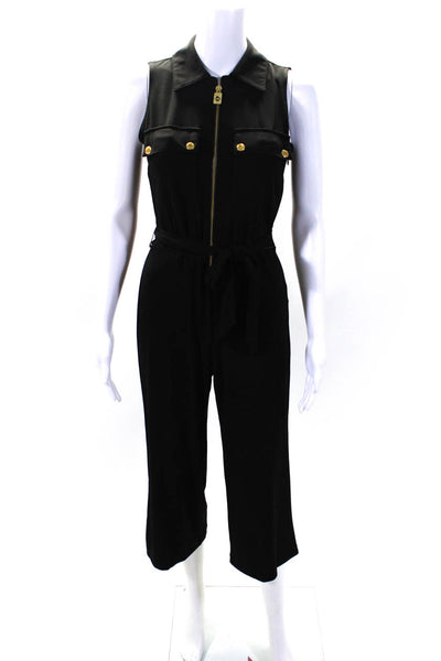 Michael Michael Kors Womens Sleeveless Collared Belted Jumpsuit Black Size XS