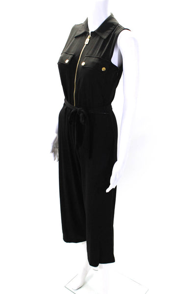 Michael Michael Kors Womens Sleeveless Collared Belted Jumpsuit Black Size XS