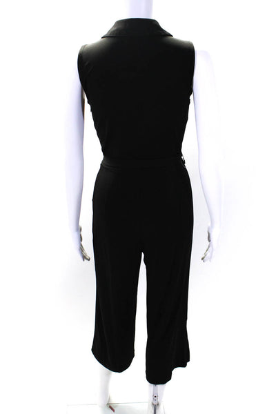 Michael Michael Kors Womens Sleeveless Collared Belted Jumpsuit Black Size XS