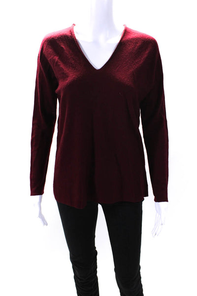 Vince Womens Long Sleeve V Neck Boxy Sweatshirt Red Wool Size Extra Small