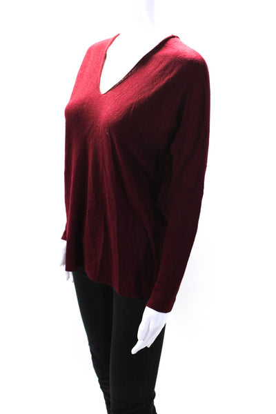 Vince Womens Long Sleeve V Neck Boxy Sweatshirt Red Wool Size Extra Small