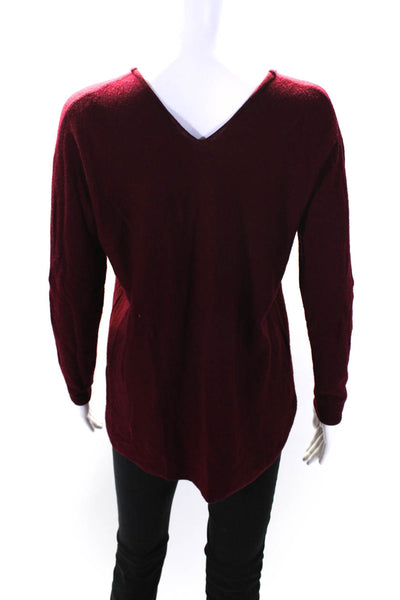 Vince Womens Long Sleeve V Neck Boxy Sweatshirt Red Wool Size Extra Small