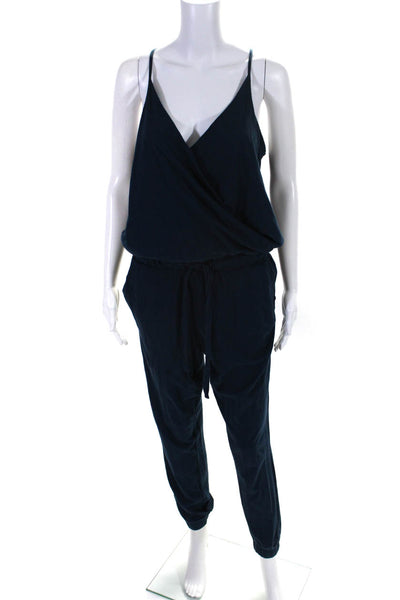 Bobi Los Angeles Womens V Neck Jumpsuit Navy Blue Cotton Size Medium