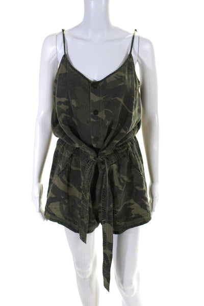 Pam & Gela Womens Camouflage Print Sleeveless Belted Romper Green Size Large