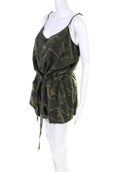 Pam & Gela Womens Camouflage Print Sleeveless Belted Romper Green Size Large