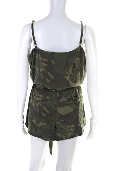 Pam & Gela Womens Camouflage Print Sleeveless Belted Romper Green Size Large