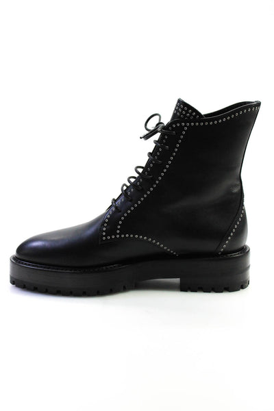 Alaia Womens Rivet Trim Pointed Toe Lace Up Combat Boots Black Leather Size 38 8