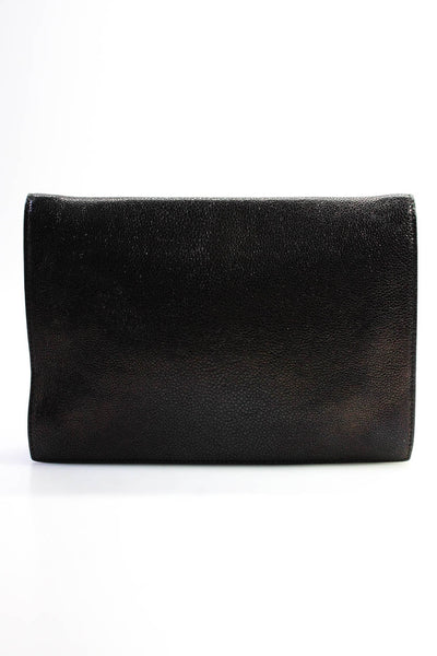 Yves Saint Laurent Womens Leather Flap Envelope Clutch Handbag Black