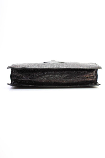 Yves Saint Laurent Womens Leather Flap Envelope Clutch Handbag Black