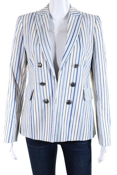 Akris Punto Womens Double Breasted Vertical Striped Blazer Jacket White Size 8