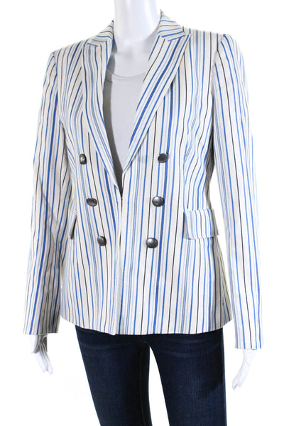 Akris Punto Womens Double Breasted Vertical Striped Blazer Jacket White Size 8