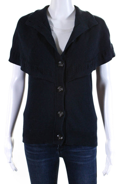 Moth Womens Cotton Knit Button Down Sleeveless Cape Sweater Navy Blue Size S