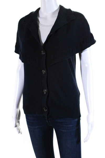 Moth Womens Cotton Knit Button Down Sleeveless Cape Sweater Navy Blue Size S