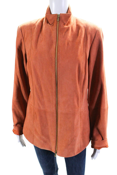 Dana Buchman Womens Suede Full Zipper High Neck Light Jacket Orange Size 10