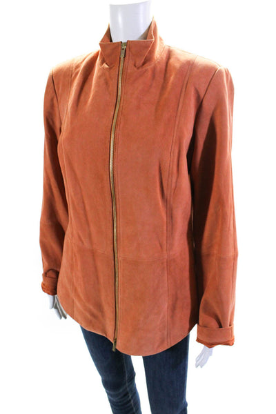 Dana Buchman Womens Suede Full Zipper High Neck Light Jacket Orange Size 10