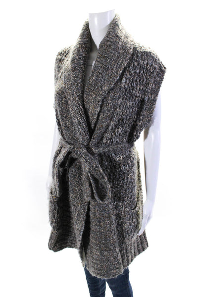 Malo Womens Chunky Knit Belted Sleeveless Sweater Gray Brown Wool Size Medium