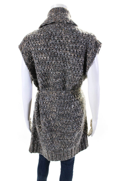 Malo Womens Chunky Knit Belted Sleeveless Sweater Gray Brown Wool Size Medium