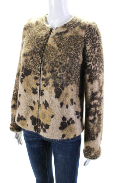 Sonia Bogner Womens Animal Print Full Zipper Jacket Brown Wool Size 8