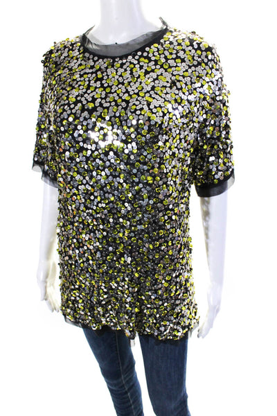 Rohit Gandhi + Rahul Khanna Womens Embroidered Sequined Blouse Top Black Size XL