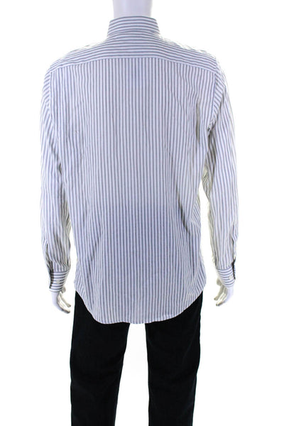 Theory Mens Long Sleeve Striped Button Up Shirt Gray White Size 16