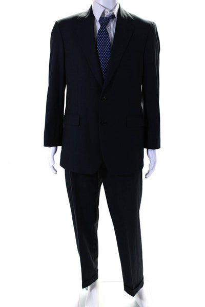 346 Brooks Brothers Mens Plaid Two Button Straight Leg Suit Navy Size 41 31/35