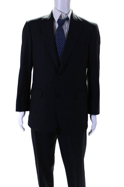 346 Brooks Brothers Mens Plaid Two Button Straight Leg Suit Navy Size 41 31/35