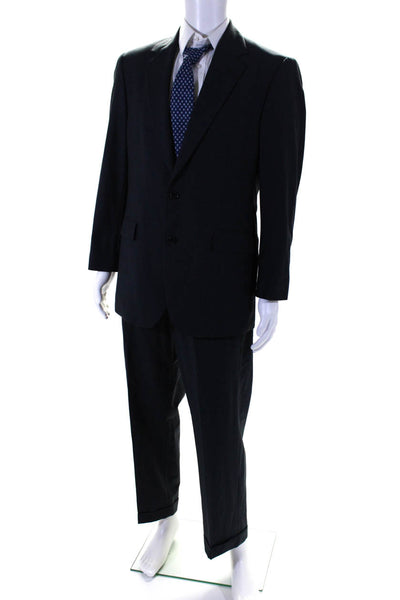 346 Brooks Brothers Mens Plaid Two Button Straight Leg Suit Navy Size 41 31/35