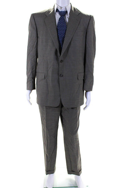 Hickey Freeman Mens Wool Striped Print Button Blazer Pants Set Beige Size EUR44