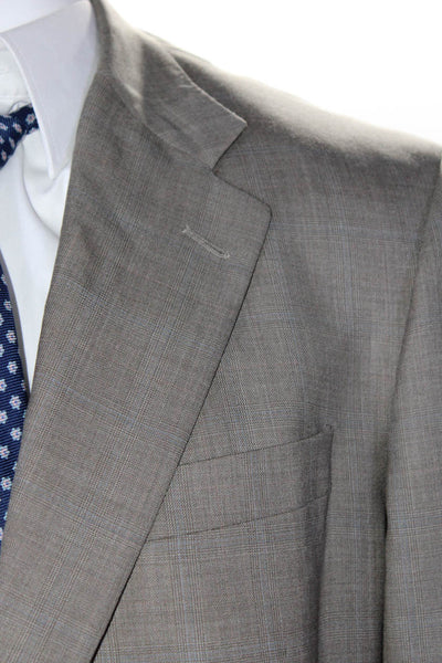 Hickey Freeman Mens Wool Striped Print Button Blazer Pants Set Beige Size EUR44