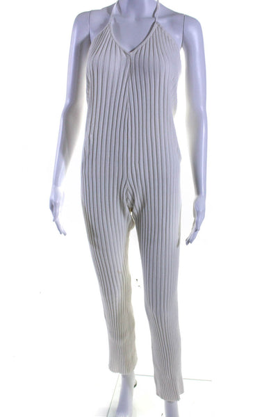 For Love & Lemons Knitz Womens Ribbed Knit Halter Jumpsuit White Size XS