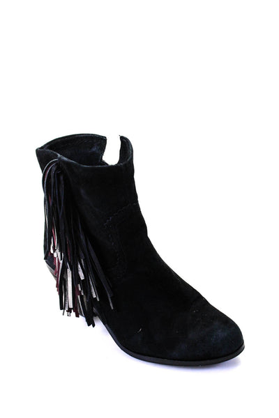 Sam Edelman Womens Suede Darted Zipped Tassel Cuban Heels Boots Black Size 6.5