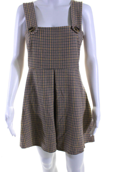 Zara Womens Houndstooth Print Pleated Button Zip Fit & Flare Dress Brown Size S