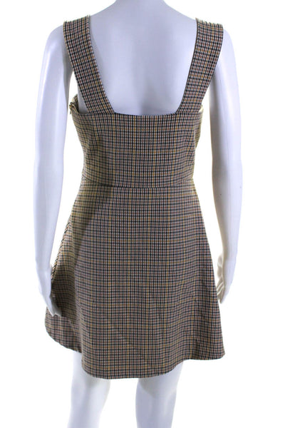 Zara Womens Houndstooth Print Pleated Button Zip Fit & Flare Dress Brown Size S