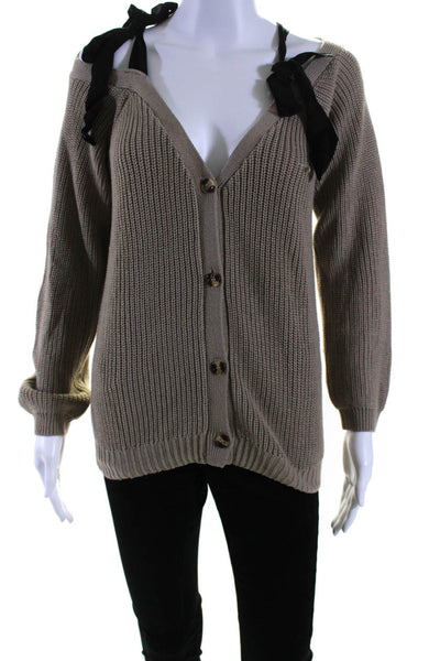 Lumier Womens Ribbed Textured Knitted Buttoned Bow Tied Cardigan Brown Size S