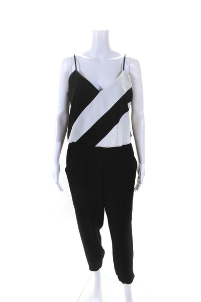 Parker Womens Striped V Neck Sleeveless Skinny Leg Jumpsuit Black White Size 6