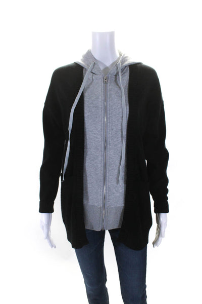 Central Park West Womens Full Zipper Hoodie Black Grey Cotton Size Extra Small