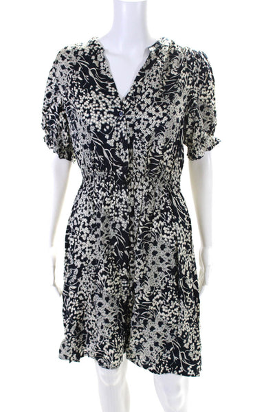 Ba&Sh Womens Button Front Short Sleeve Floral Shift Dress Navy White Size 2