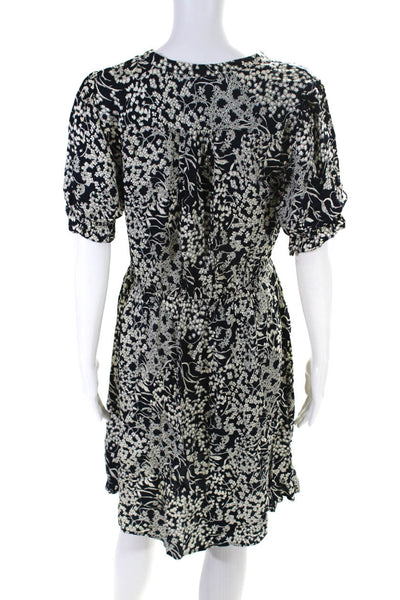 Ba&Sh Womens Button Front Short Sleeve Floral Shift Dress Navy White Size 2