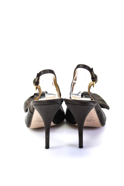 Valentino Garavani Womens Stiletto Satin Bow Slingback Sandals Brown Size 35.5