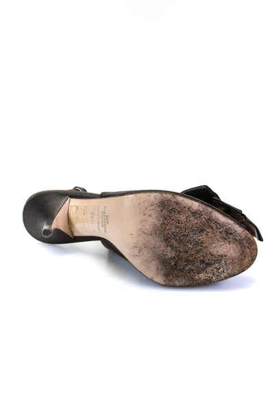 Valentino Garavani Womens Stiletto Satin Bow Slingback Sandals Brown Size 35.5