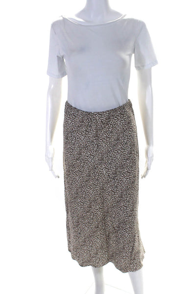 Jenni Kayne Womens Elastic Waistband Leopard A Line Skirt White Brown Size Small