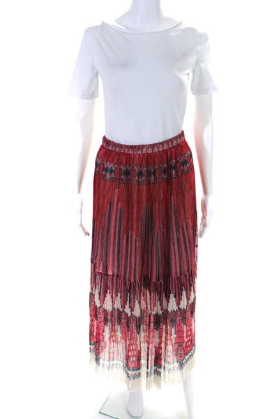 Ba&Sh Womens Elastic Waistband Metallic Sheer Overlay Printed Skirt Red Size 4