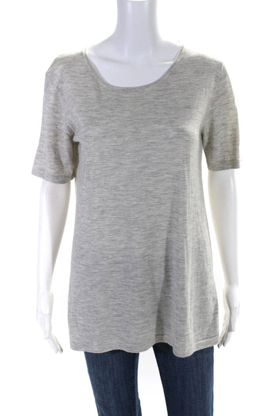 Sharis Place Womens Wool Round Neck Short Sleeve Pullover Top Gray Size EUR48