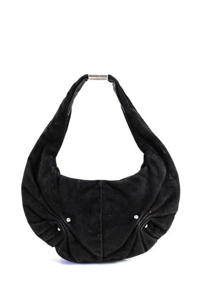 Yves Saint Laurent Womens Suede Jeweled Satchel Shoulder Handbag Black