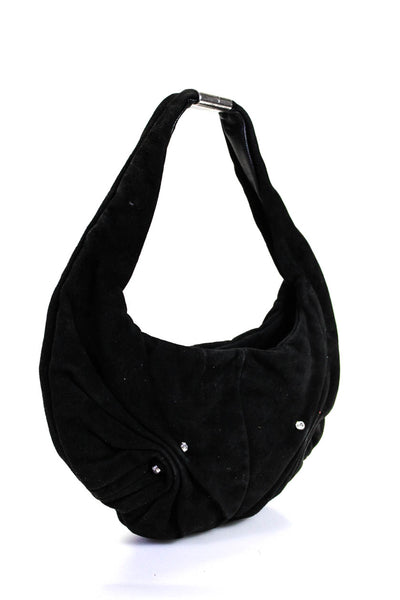 Yves Saint Laurent Womens Suede Jeweled Satchel Shoulder Handbag Black