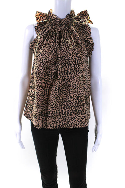 Ulla Johnson Womens Flutter Sleeve Poplin Cheetah Print Top Blouse Brown Size 2