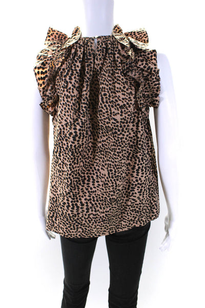 Ulla Johnson Womens Flutter Sleeve Poplin Cheetah Print Top Blouse Brown Size 2